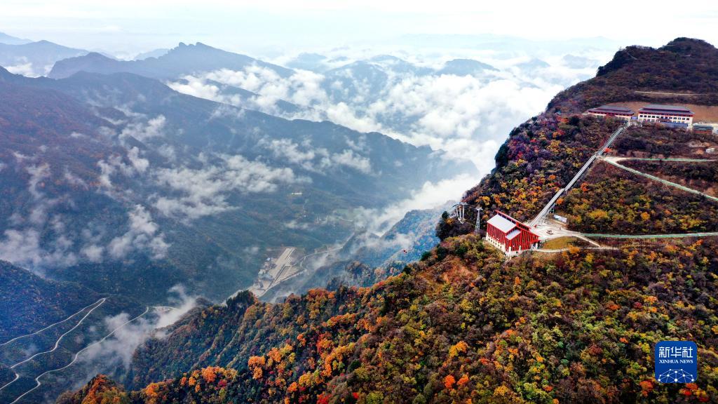 近日,位于川陕交界的陕西省汉中市南郑区龙头山旅游景区云雾缭绕悴 