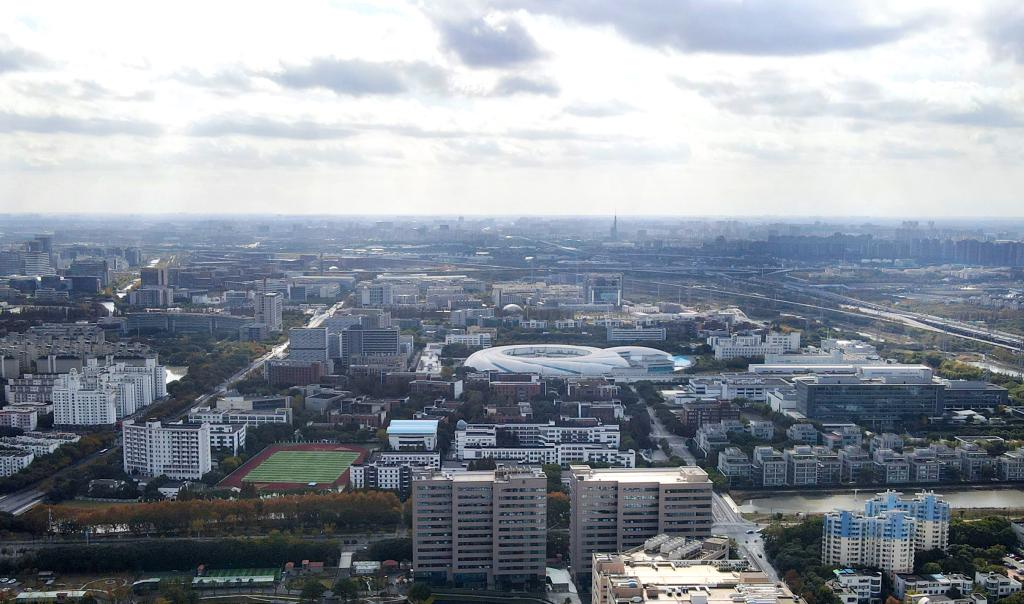 近日,无人机拍摄的位于上海浦东新区张江科学城的形如鹦鹉螺的大科学