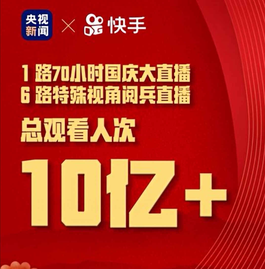 央视新闻x快手1加6路 70小时国庆直播总收看人次破10亿