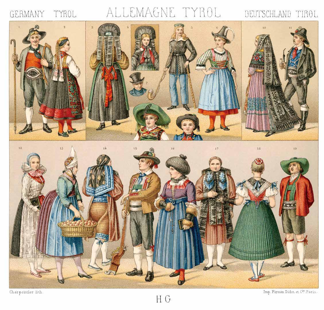的汉堡,巴伐利亚,阿尔腾堡,符腾堡和奥地利的蒂罗尔地区的流行服饰